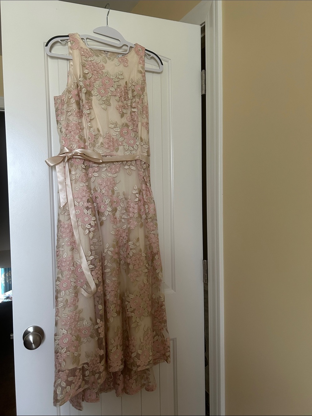 Tahari Pink and Cream Floral Embroidered Wedding Dress